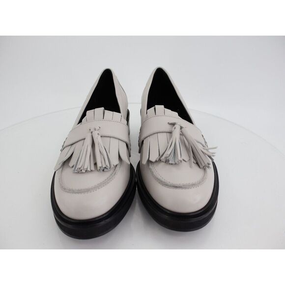 AEYDE Eryn Tassel Loafer Slip Up Size 40 9 Grey Leather Slip on Block Heel - Picture 4 of 13